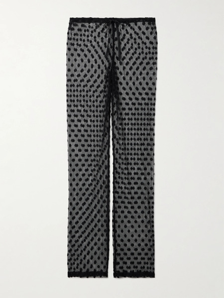 Dries Van Noten Dries Van Noten - Polka-dot Cotton-blend Mesh Wide-leg Pants - Black 