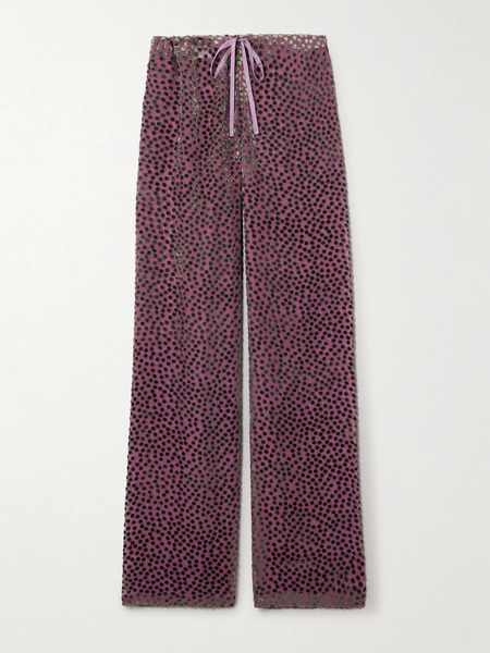  Dries Van Noten Dries Van Noten - Polka-dot Devoré-velvet Straight-leg Pants - Pink 