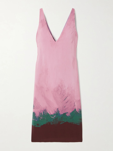  Dries Van Noten Dries Van Noten - Printed Silk-blend Charmeuse Midi Dress - Pink 