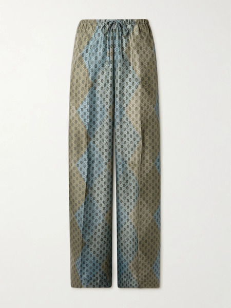  Dries Van Noten Dries Van Noten - Printed Silk-habotai Straight-leg Pants - Light Blue 