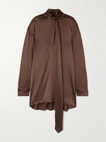  Dries Van Noten Dries Van Noten - Pussy-bow Silk-blend Satin Blouse - Brown 