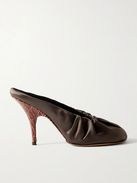  Dries Van Noten Dries Van Noten - Ruched Satin Mules - Dark Brown 