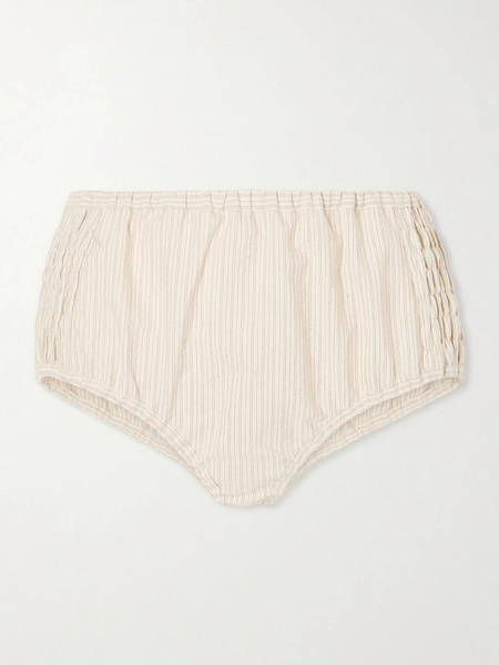  Dries Van Noten Dries Van Noten - Ruched Striped Cotton-blend Shorts - Ecru 