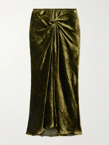  Dries Van Noten Dries Van Noten - Ruched Velvet Midi Skirt - Green 