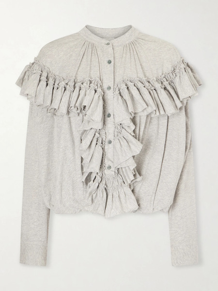  Dries Van Noten Dries Van Noten - Ruffled Cotton-jersey Blouse - Gray 