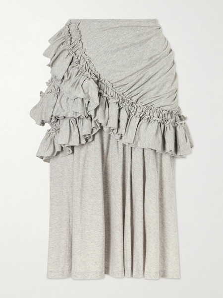  Dries Van Noten Dries Van Noten - Ruffled Cotton-jersey Midi Skirt - Gray 