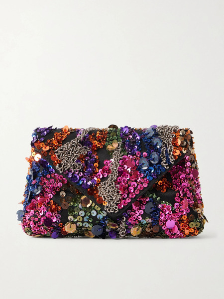  Dries Van Noten Dries Van Noten - Sequin And Bead-embellished Satin Clutch - Multi 