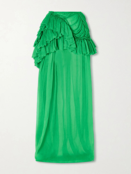  Dries Van Noten Dries Van Noten - Shelby Ruffled Silk-chiffon Maxi Skirt - Bright Green 
