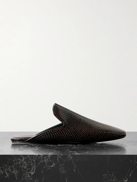  Dries Van Noten Dries Van Noten - Snake-effect Leather Mules - Dark Brown 