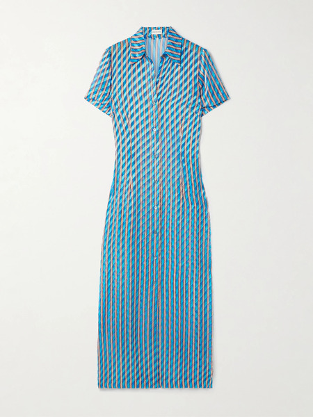 Dries Van Noten Dries Van Noten - Striped Devoré-satin Midi Shirt Dress - Blue 