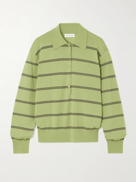  Dries Van Noten Dries Van Noten - Striped Merino Wool Polo Shirt - Mint 