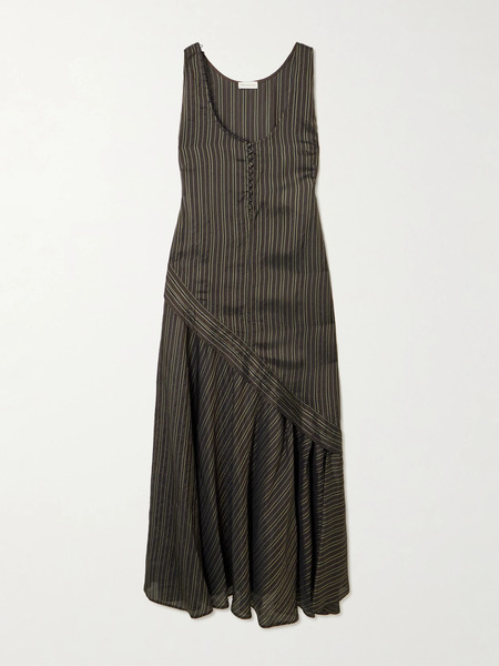  Dries Van Noten Dries Van Noten - Striped Satin Midi Dress - Brown 