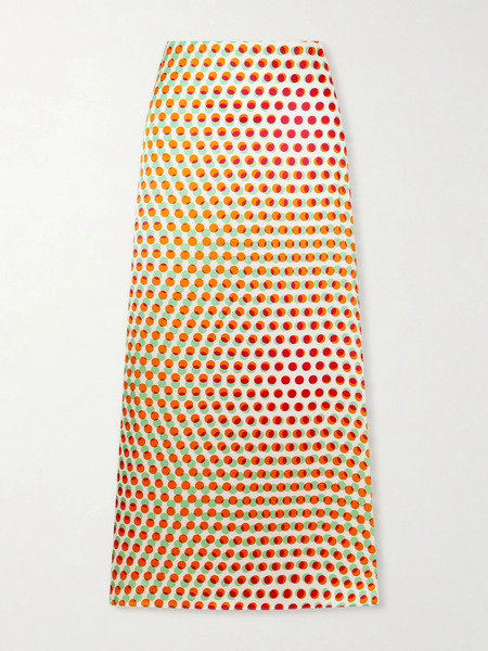  Dries Van Noten Dries Van Noten - Susya Polka-dot Silk-satin Midi Skirt - Ecru 