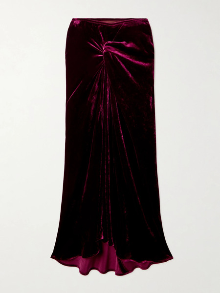  Dries Van Noten Dries Van Noten - Velvet Midi Skirt - Burgundy 