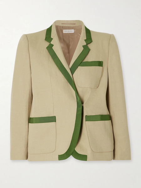  Dries Van Noten Dries Van Noten - Webbing-trimmed Cotton And Linen-blend Twill Blazer - Beige 