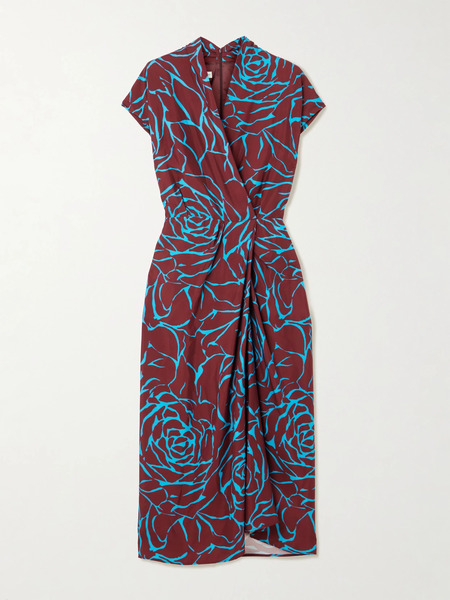  Dries Van Noten Dries Van Noten - Wrap-effect Floral-print Satin Midi Dress - Burgundy 