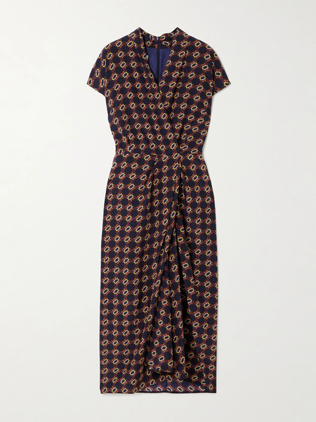  Dries Van Noten Dries Van Noten - Wrap-effect Printed Silk-crepe Midi Dress - Brown 