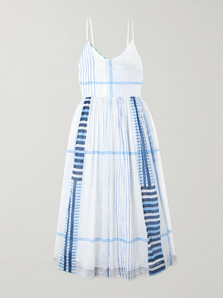  Eka Eka - Caprice Shirred Striped Cotton-voile Midi Dress - Blue 