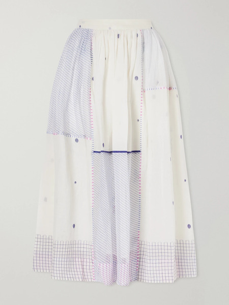  Eka Eka - Gathered Striped Cotton-jamdani Midi Skirt - Off-white 