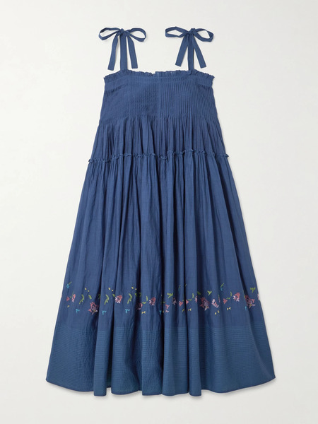  Eka Eka - Riley Pintucked Tiered Embroidered Cotton And Silk-blend Midi Dress - Navy 