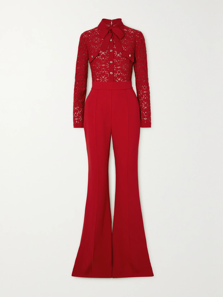  Elie Saab Elie Saab - Pussy-bow Corded Lace And Crepe Jumpsuit - Red 