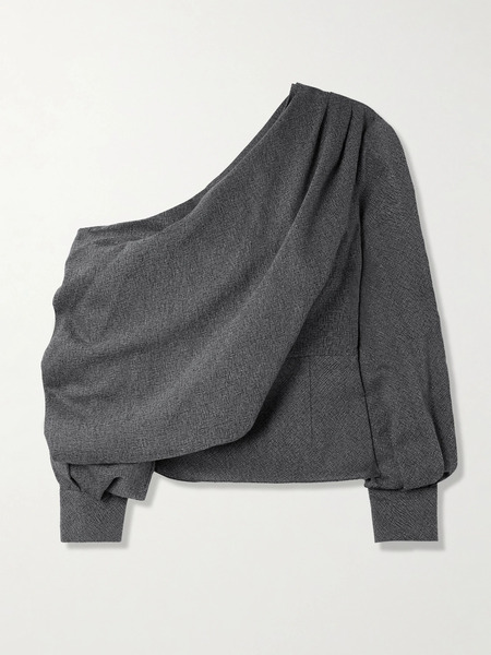  Emilia Wickstead Emilia Wickstead - Alida Draped One-shoulder Wool Top - Gray 