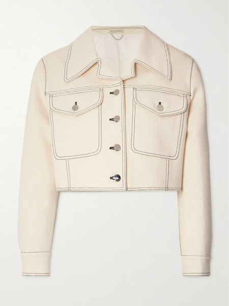  Emilia Wickstead Emilia Wickstead - Emma Cropped Topstitched Cotton-blend Canvas Jacket - Ivory 