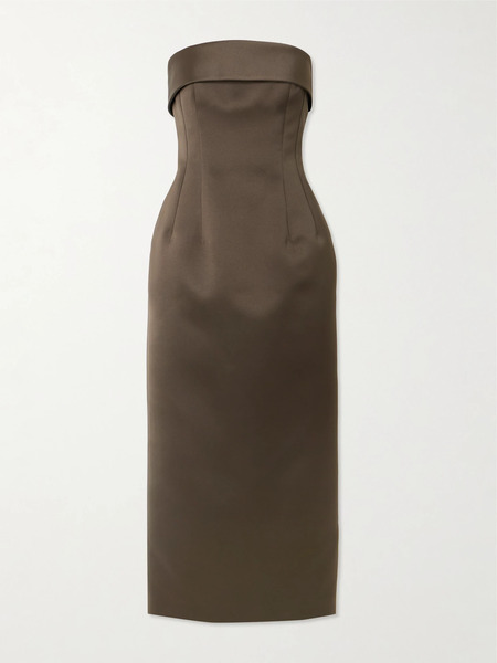  Emilia Wickstead Emilia Wickstead - Keeley Mudu Strapless Duchesse-satin Midi Dress - Brown 