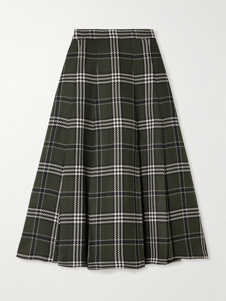  Emilia Wickstead Emilia Wickstead - Kensie Checked Wool-blend Midi Skirt - Army Green 