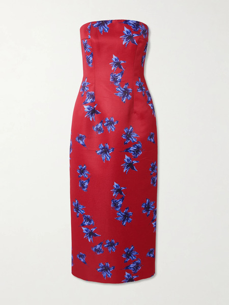  Emilia Wickstead Emilia Wickstead - Leila Strapless Floral-print Faille Midi Dress - Red 