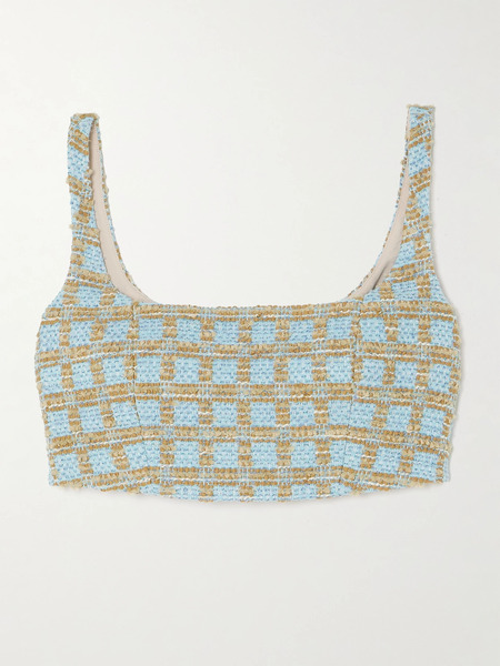  Emilia Wickstead Emilia Wickstead - Lucilia Cropped Checked Bouclé Top - Blue 