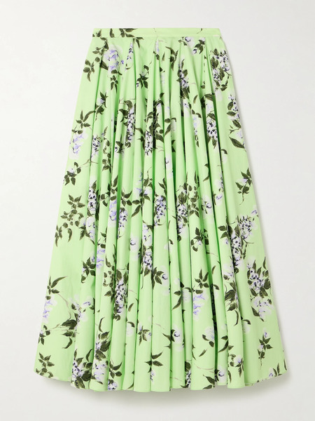  Emilia Wickstead Emilia Wickstead - Rhea Floral-print Cotton-poplin Midi Skirt - Green 