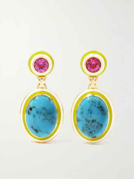  Emily P. Wheeler Emily P. Wheeler - Bernadette Janice 18-karat Gold Enamel And Multi-stone Earrings - Turquoise 