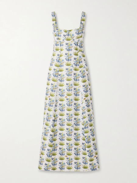  Emporio Sirenuse Emporio Sirenuse - Azzurra Celestine Open-back Floral-print Linen And Cotton-blend Midi Dress - Blue 
