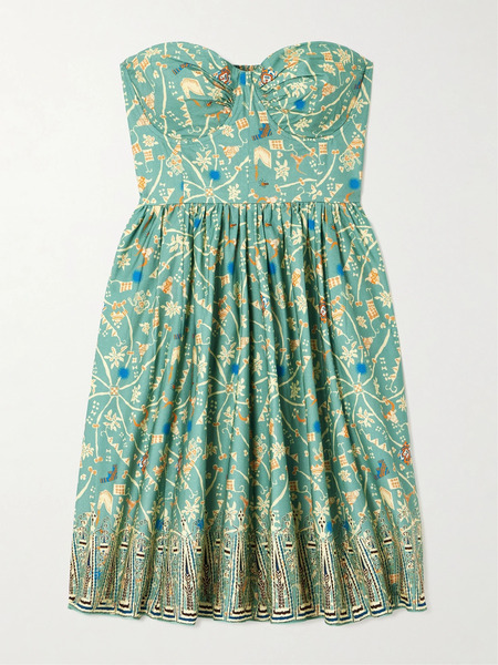  Emporio Sirenuse Emporio Sirenuse - Freda Convertible Printed Cotton-poplin Bustier Mini Dress - Green 