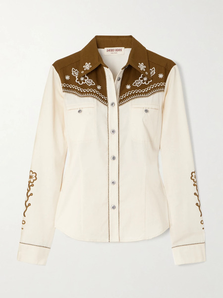  Emporio Sirenuse Emporio Sirenuse - Rodeo Embroidered Cotton-drill Shirt - Cream 
