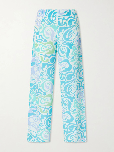  Emporio Sirenuse Emporio Sirenuse - Stephan Printed Silk Wide-leg Pants - Light Blue 