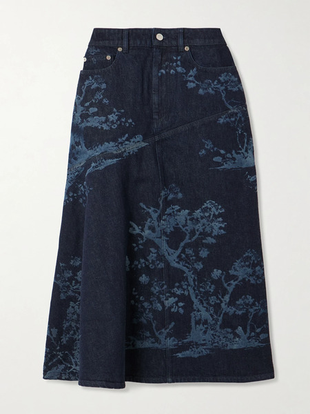  Erdem Erdem - Asymmetric Paneled Printed Denim Midi Skirt - Indigo 
