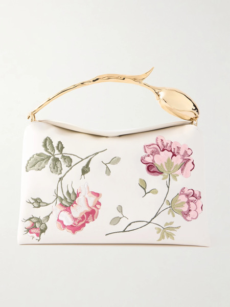  Erdem Erdem - Bloom Embroidered Leather Clutch Bag - Off-white 