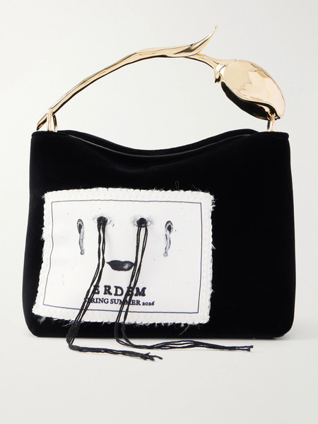  Erdem Erdem - Bloom Mini Appliquéd Velvet Clutch Bag - Black 