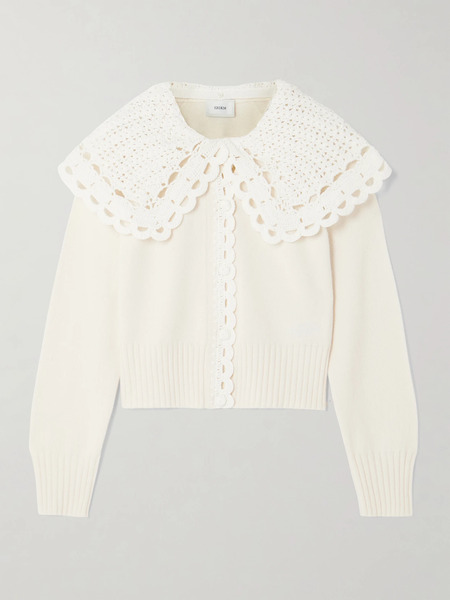  Erdem Erdem - Convertible Merino Wool-blend And Crocheted Organic Cotton Cardigan - White 
