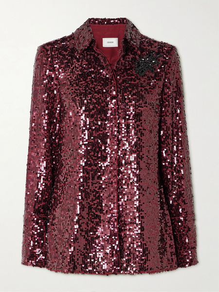  Erdem Erdem - Crystal-embellished Sequined Crepe De Chine Shirt - Red 