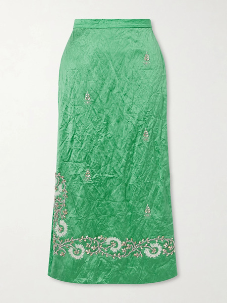  Erdem Erdem - Embellished Crinkled-satin Midi Skirt - Green 