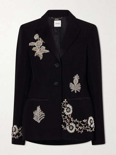  Erdem Erdem - Embellished Grain De Poudre Wool Balzer - Black 