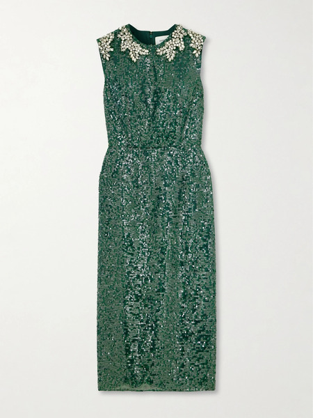  Erdem Erdem - Embellished Sequined Chiffon Midi Dress - Dark Green 