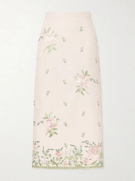  Erdem Erdem - Floral-embroidered Cotton-faille Midi Skirt - Pink 