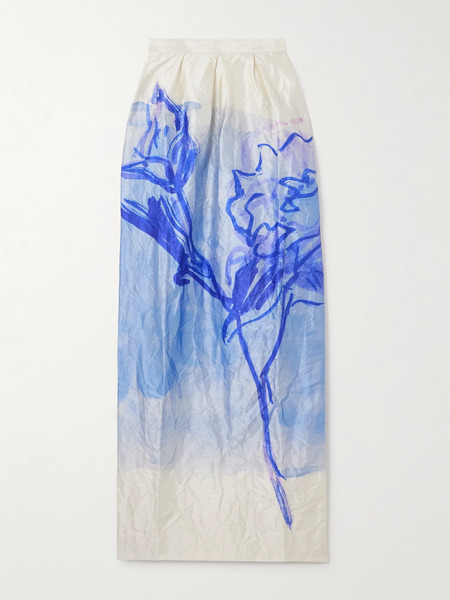  Erdem Erdem - Floral-print Metallic Crinkled-satin Maxi Skirt - Blue 