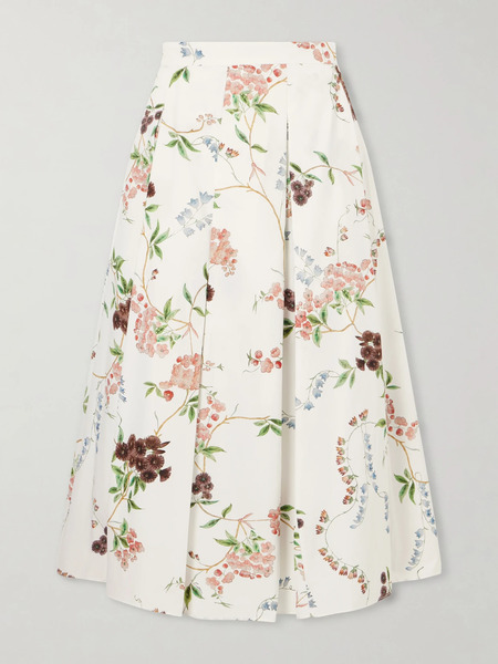  Erdem Erdem - Floral-print Pleated Cotton Midi Skirt - White 