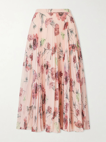  Erdem Erdem - Floral-print Plissé-voile Midi Skirt - Pink 