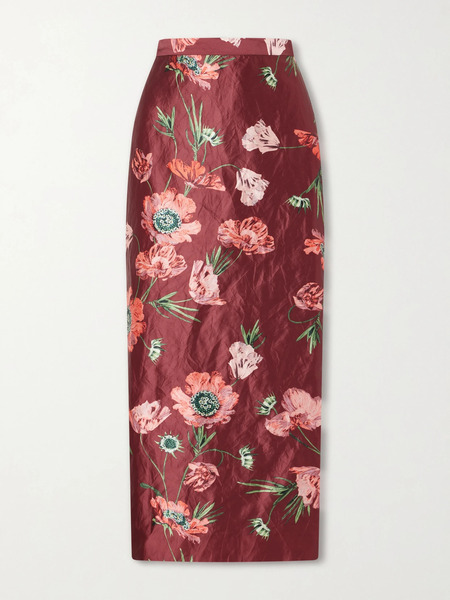  Erdem Erdem - Floral-printed Satin Midi Pencil Skirt - Burgundy 